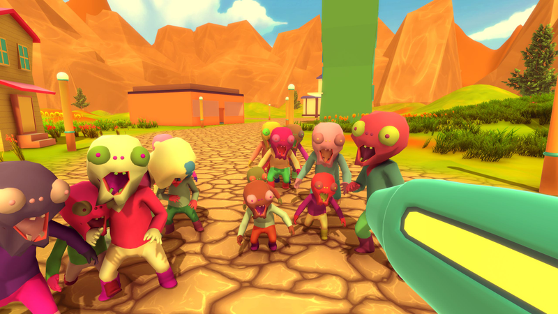 A herd of zombies cluster around you in the town.